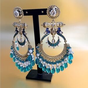 Elegant Gold and Blue Chandelier Earrings